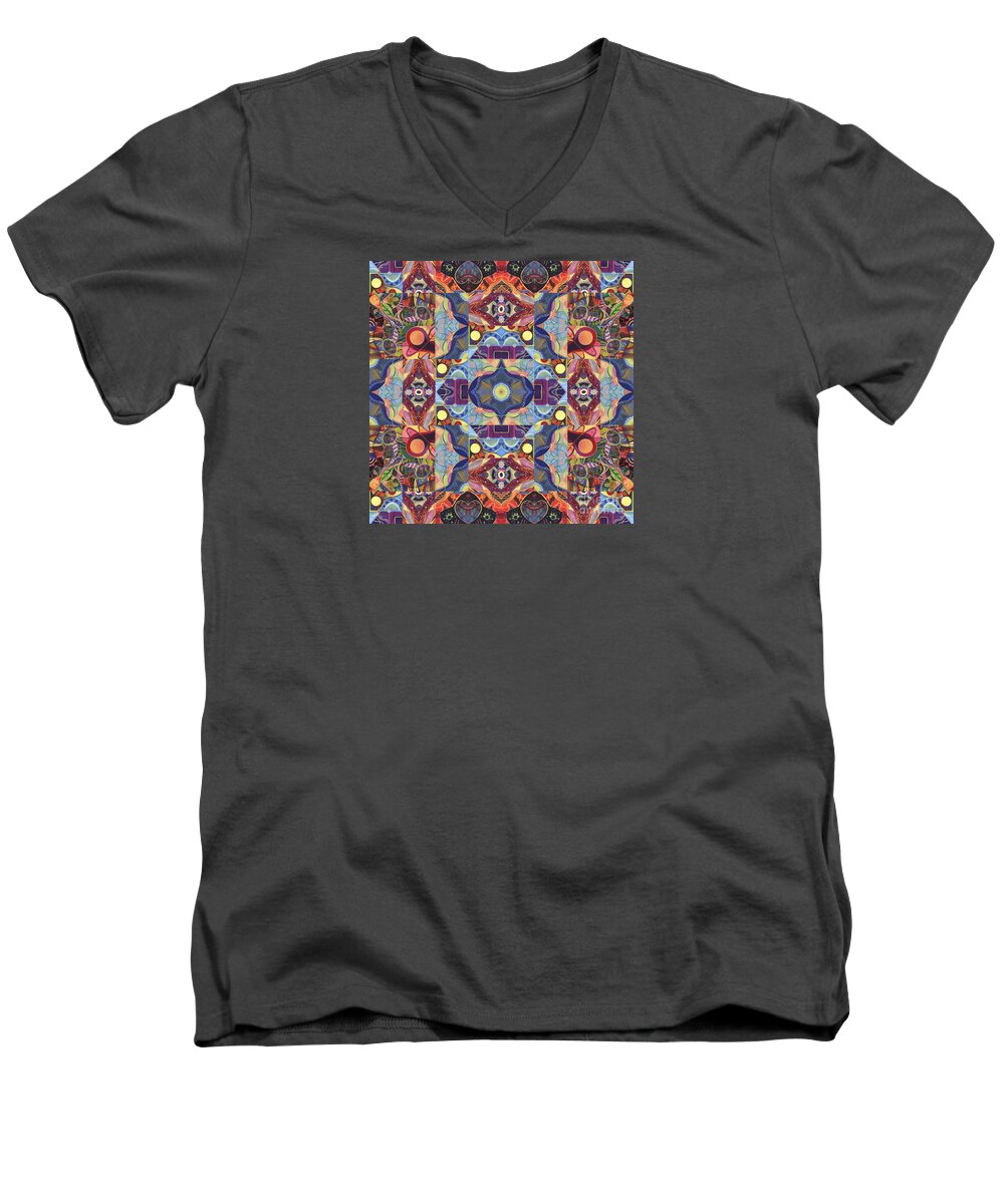 Abstract Men's V-Neck T-Shirt featuring the mixed media The Joy of Design Mandala Series Puzzle 1 Arrangement 1 by Helena Tiainen