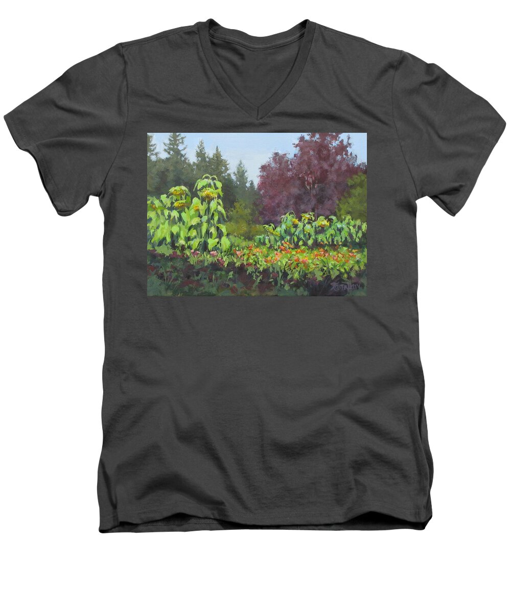 Garden Men's V-Neck T-Shirt featuring the painting The Matriarchs by Karen Ilari
