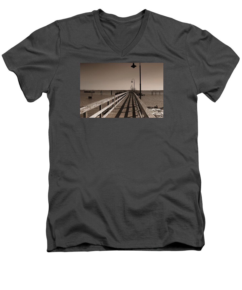 Black And White Men's V-Neck T-Shirt featuring the photograph The Pier by David Jackson
