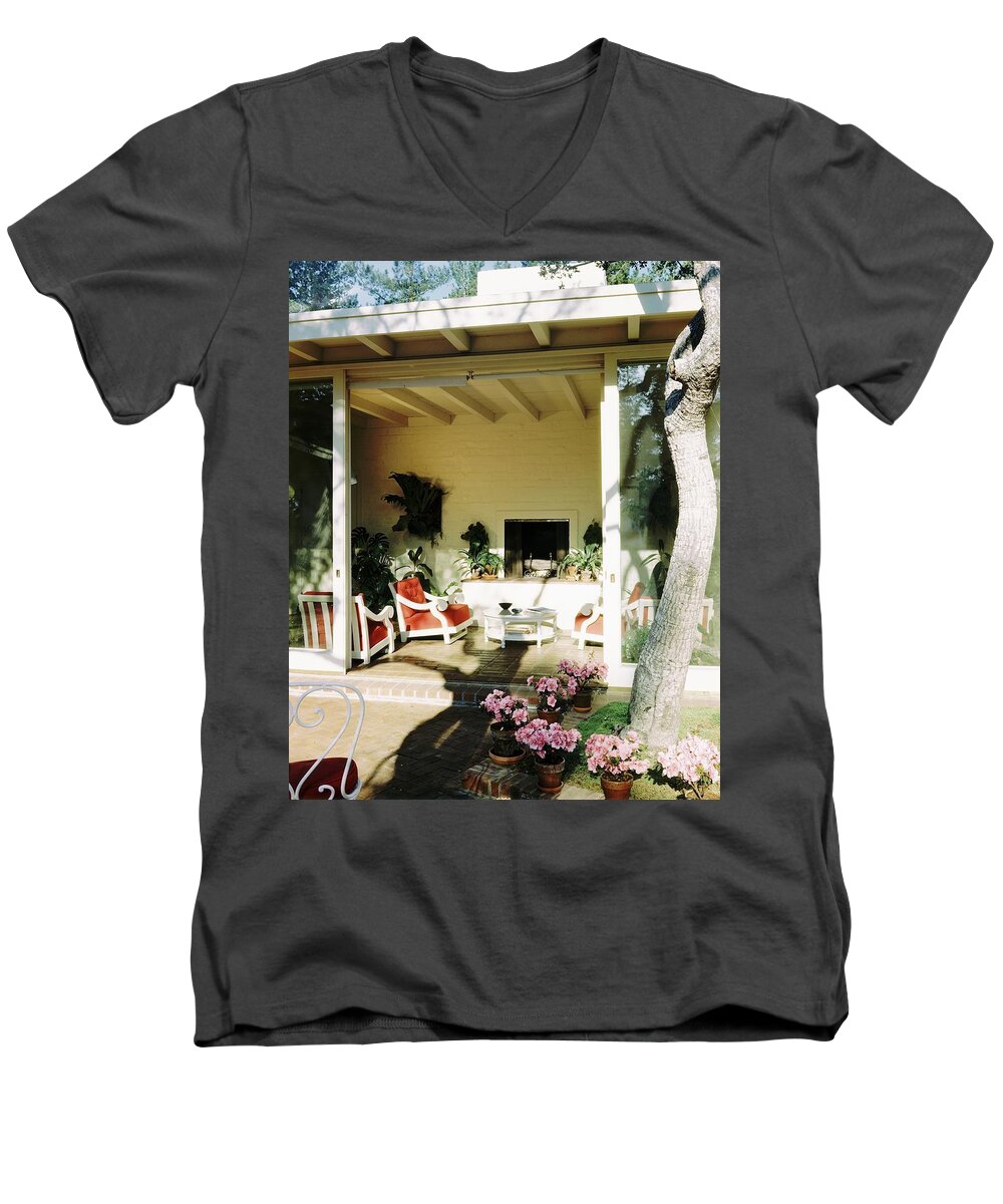 Mr. George L. Coleman Jr. Men's V-Neck T-Shirt featuring the photograph The Porch Of Mr and Mrs George L Coleman Jr by Fred Lyon