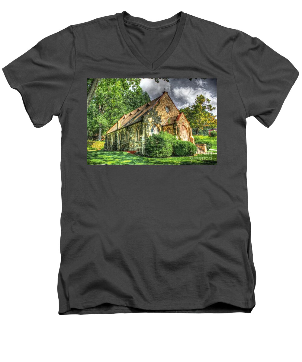 Church Men's V-Neck T-Shirt featuring the digital art The Sanitorium Chapel by Dan Stone