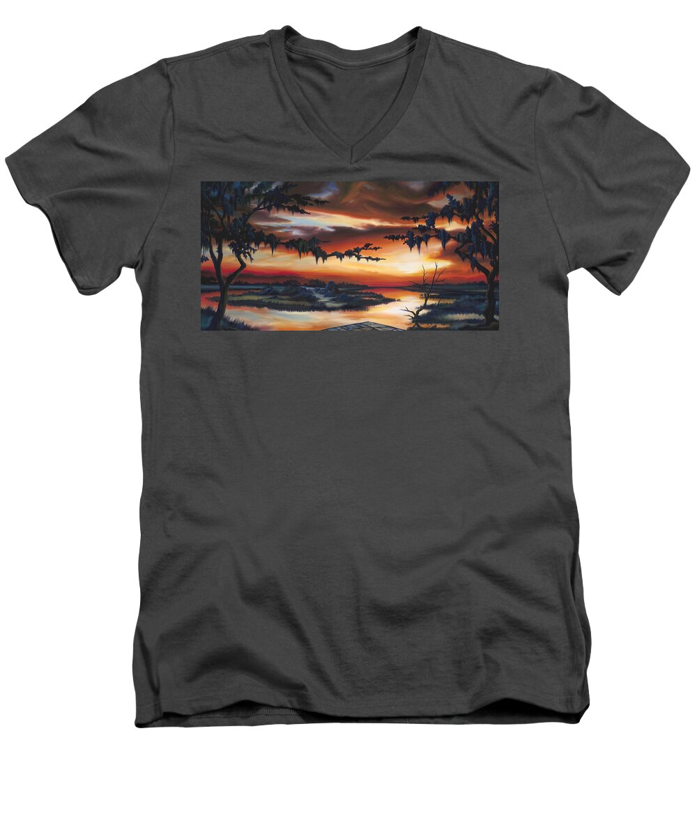 Marsh Men's V-Neck T-Shirt featuring the painting The Southern Marsh by James Hill