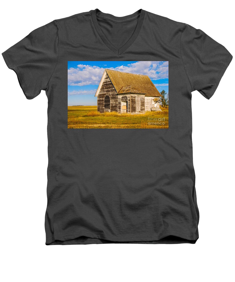 Mary Carol Story Men's V-Neck T-Shirt featuring the photograph The Sunbeam Church by Mary Carol Story