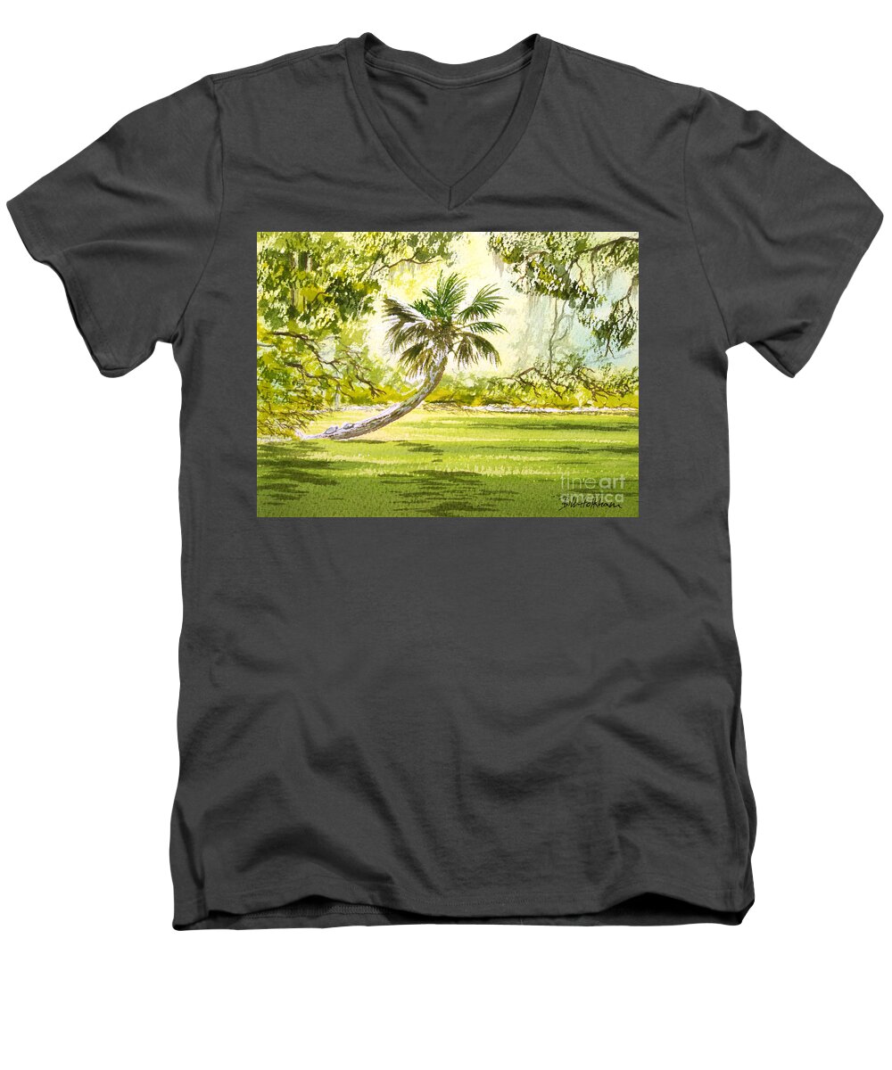 The Tarzan Tree Men's V-Neck T-Shirt featuring the painting The Tarzan Tree - Wakulla Springs State Park by Bill Holkham