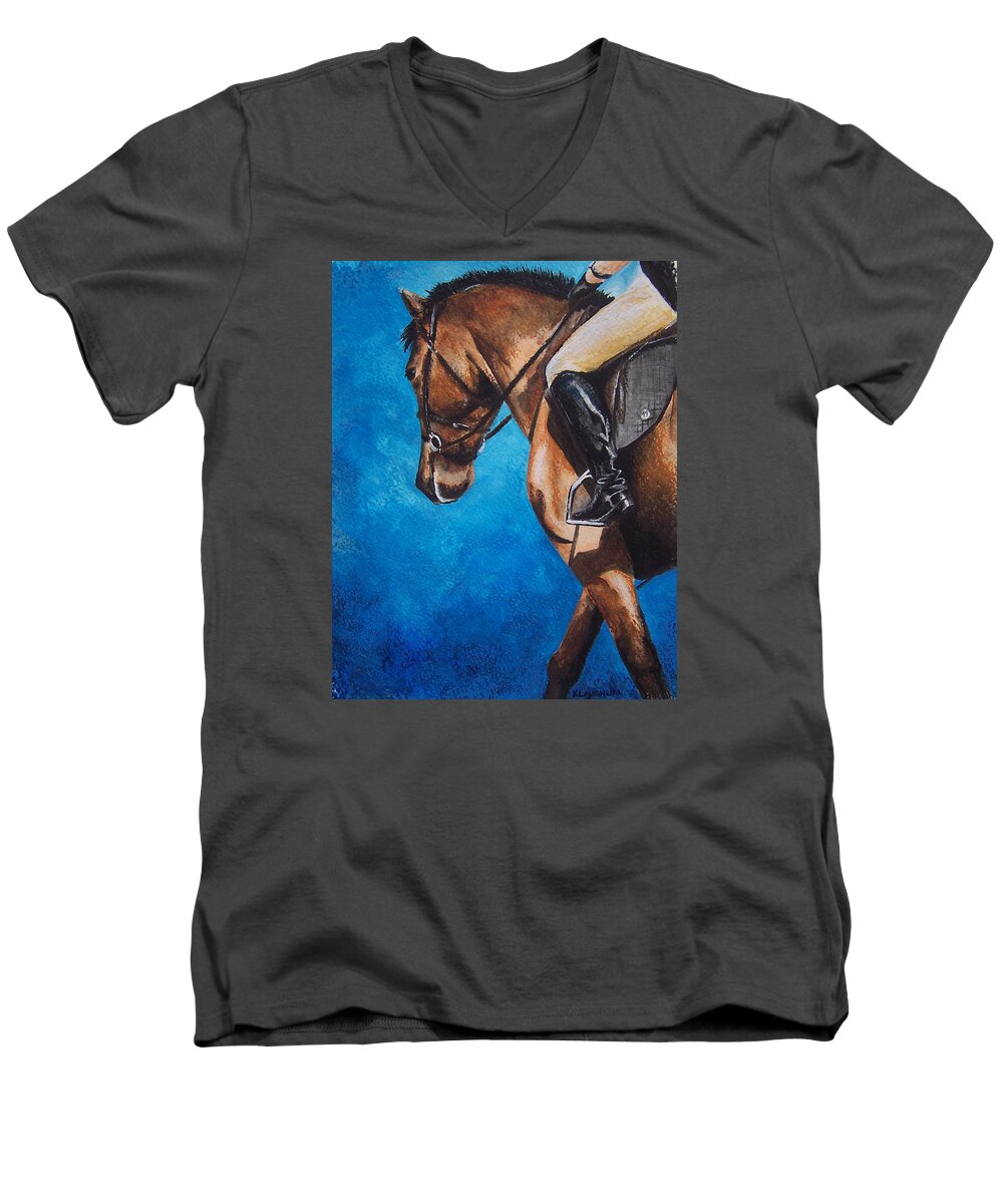 Dressage Men's V-Neck T-Shirt featuring the painting The Warm Up by Kathy Laughlin