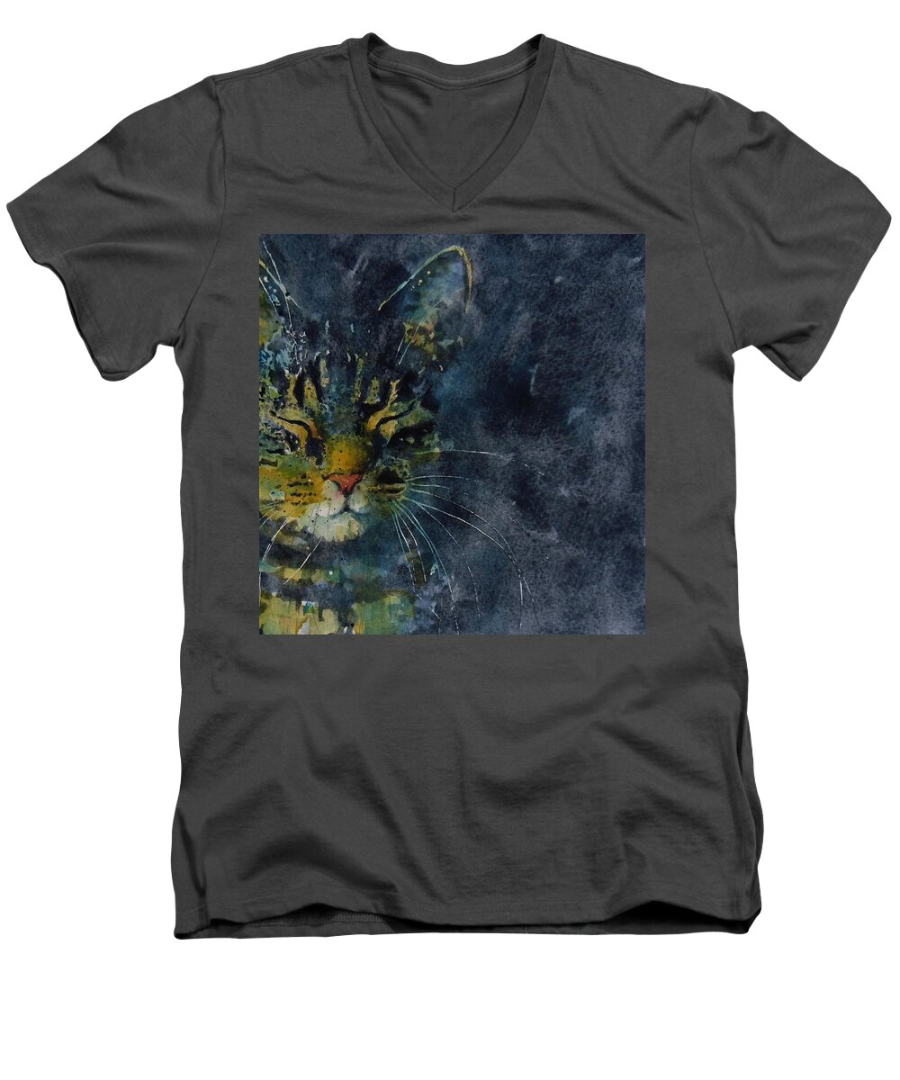 Tabby Men's V-Neck T-Shirt featuring the painting Thinking Of You by Paul Lovering