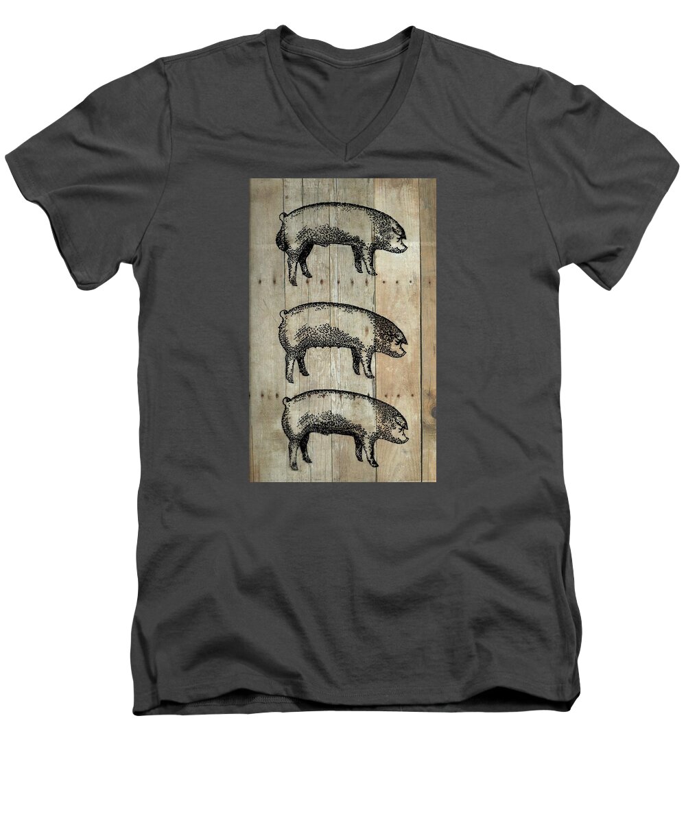 Chester White Boar Men's V-Neck T-Shirt featuring the photograph Three Pigs 1 by Larry Campbell