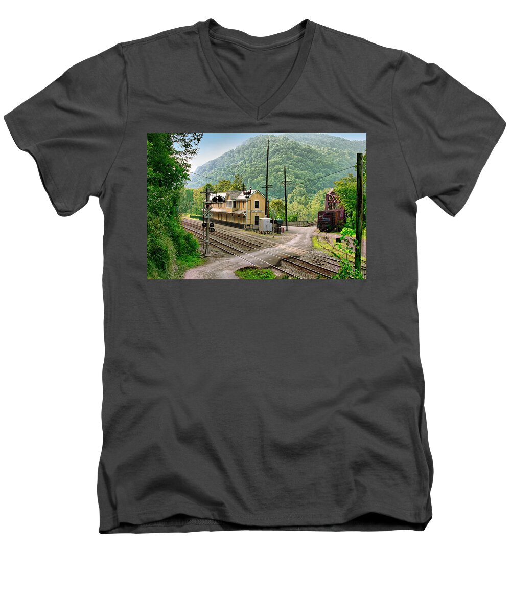 Thrumond Men's V-Neck T-Shirt featuring the photograph Thurmond after the Rain by Mary Almond