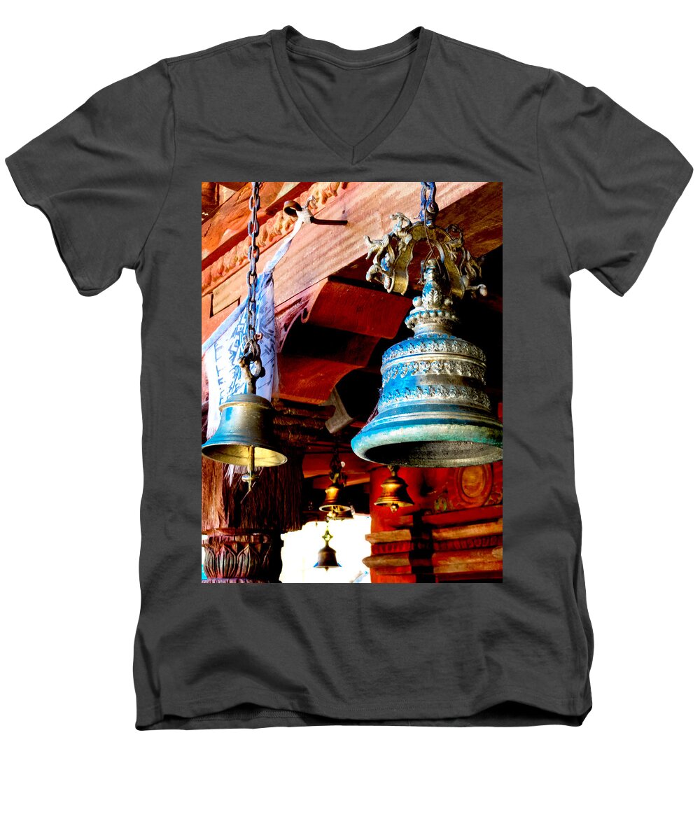 Bells Men's V-Neck T-Shirt featuring the photograph Tibetan Bells by Greg Fortier