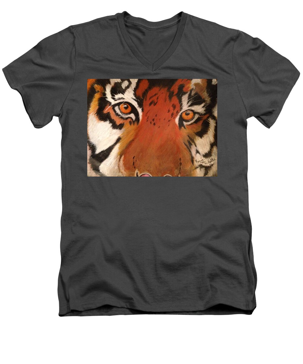 Tiger Face Men's V-Neck T-Shirt featuring the pastel Tiger Eyes by Renee Michelle Wenker