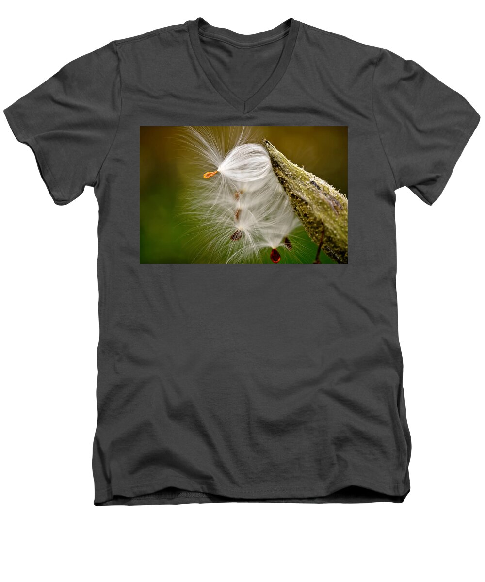 Milkweed Men's V-Neck T-Shirt featuring the photograph Time For Me To Fly by Andrea Platt