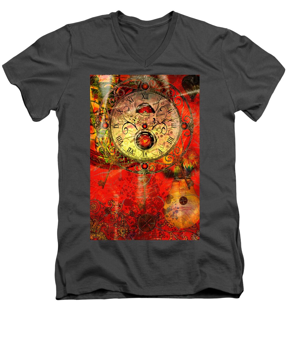 Time Men's V-Neck T-Shirt featuring the mixed media Time Passes by Ally White