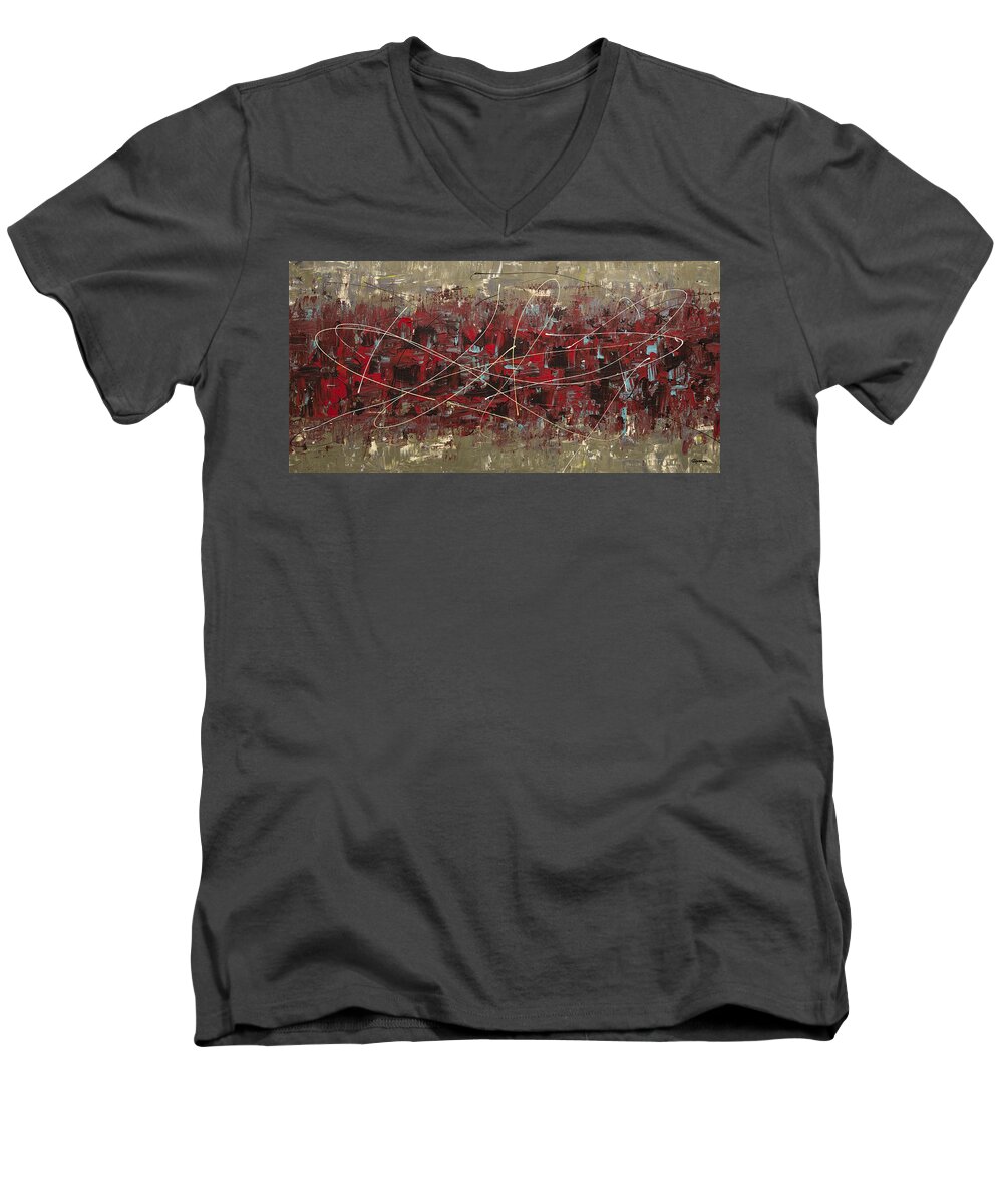 Abstract Art Men's V-Neck T-Shirt featuring the painting Timeless by Carmen Guedez