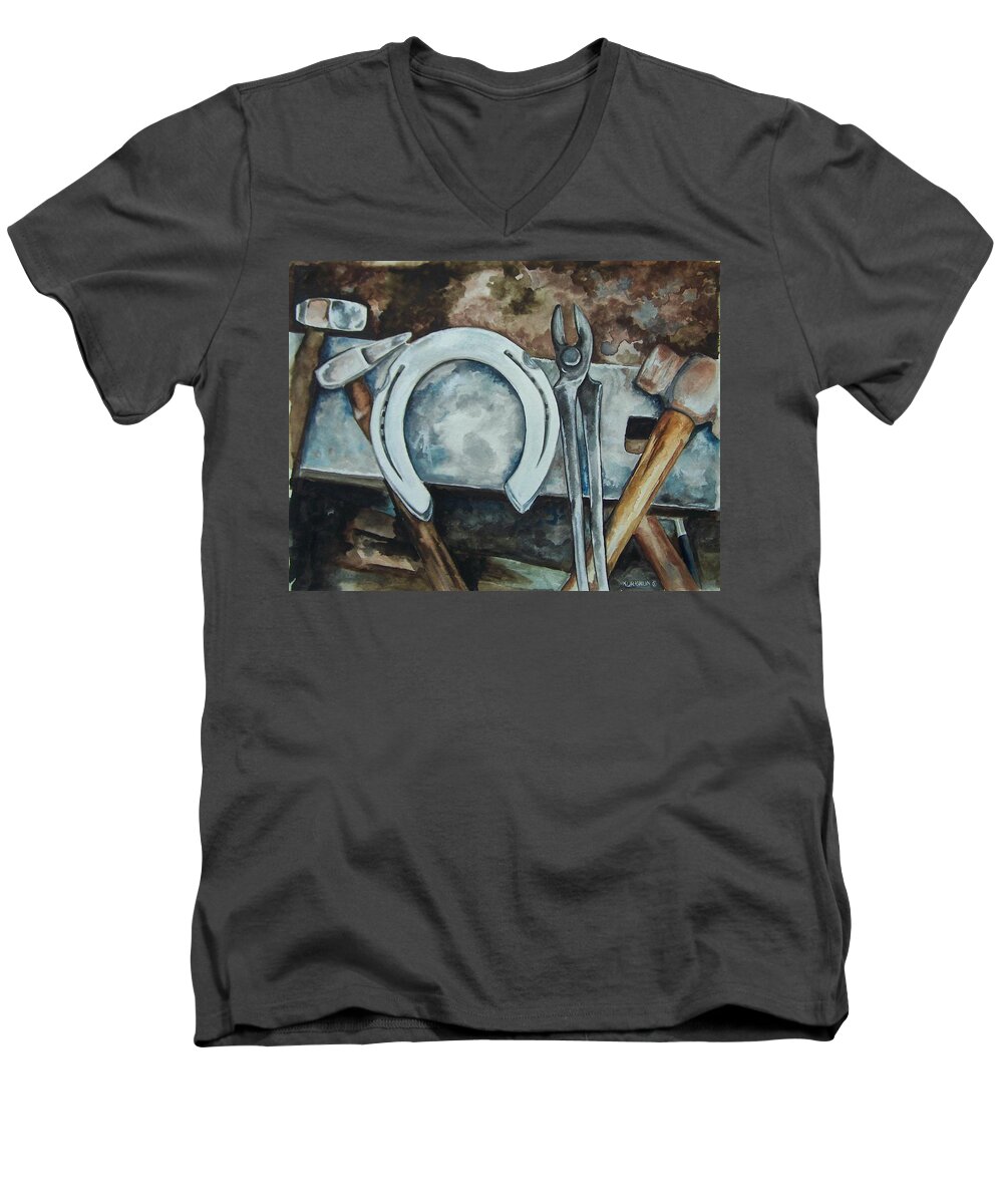 Farrier Men's V-Neck T-Shirt featuring the painting Tools of the Trade by Kathy Laughlin