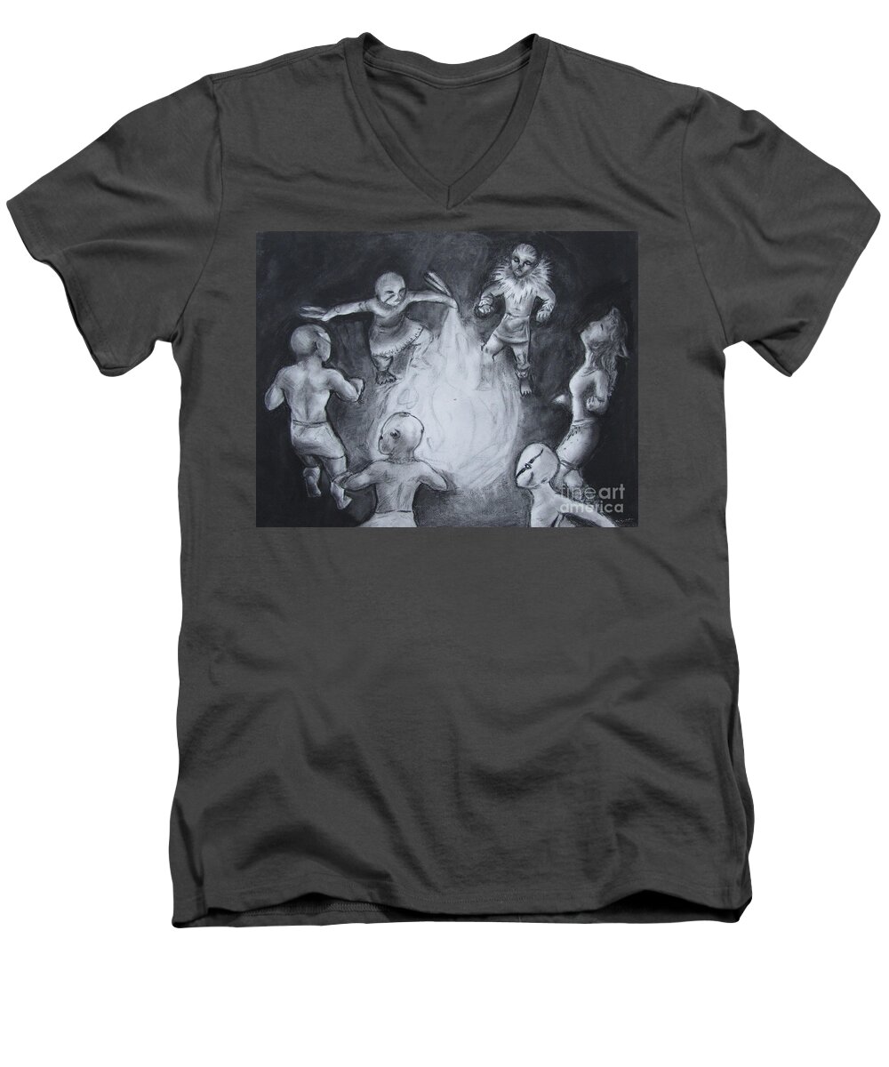 Channeling Men's V-Neck T-Shirt featuring the drawing Totem Dancers - Channeling the Spirits by Samantha Geernaert