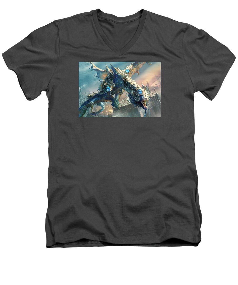 Magic The Gathering Men's V-Neck T-Shirt featuring the digital art Tower Drake by Ryan Barger