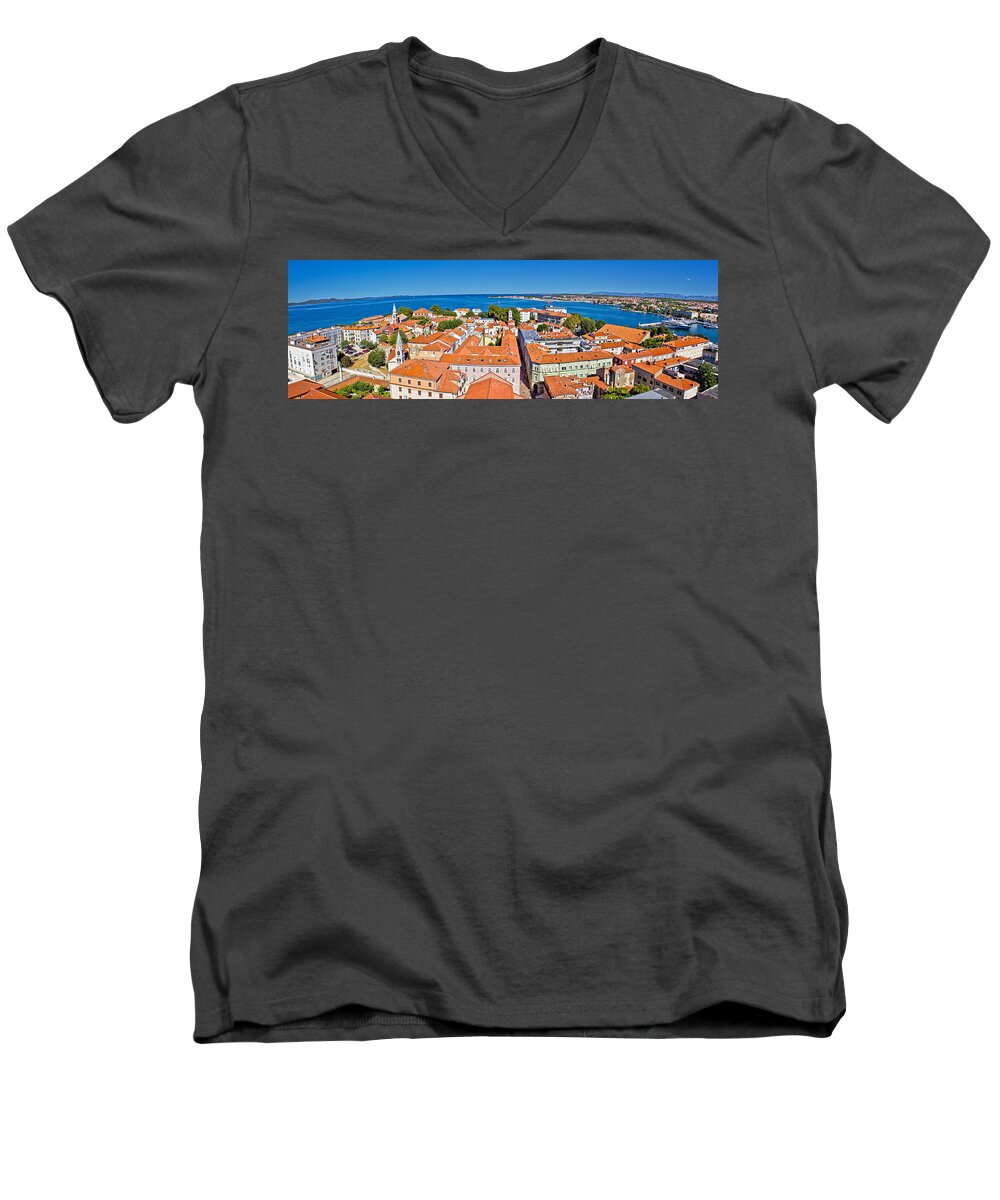 Zadar Men's V-Neck T-Shirt featuring the photograph Town of Zadar panoramic view by Brch Photography