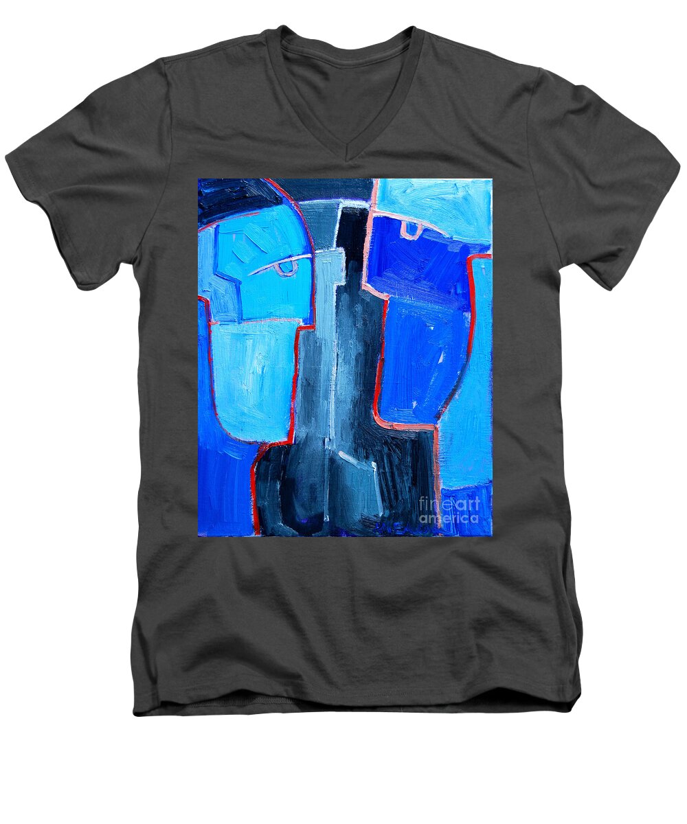 Abstract Men's V-Neck T-Shirt featuring the painting Translucent Togetherness by Ana Maria Edulescu