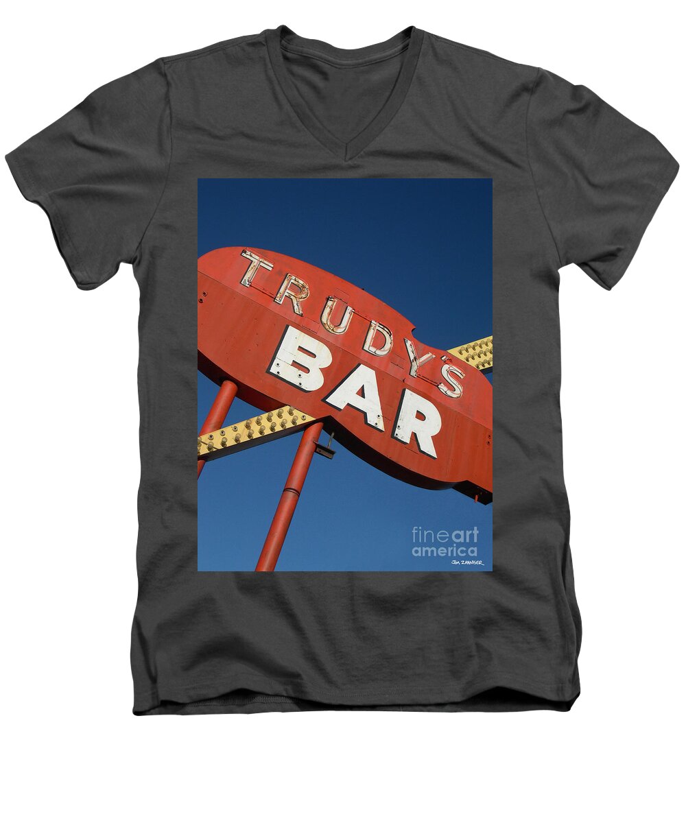 Trudy's Bar Men's V-Neck T-Shirt featuring the digital art Trudy's Bar by Jim Zahniser