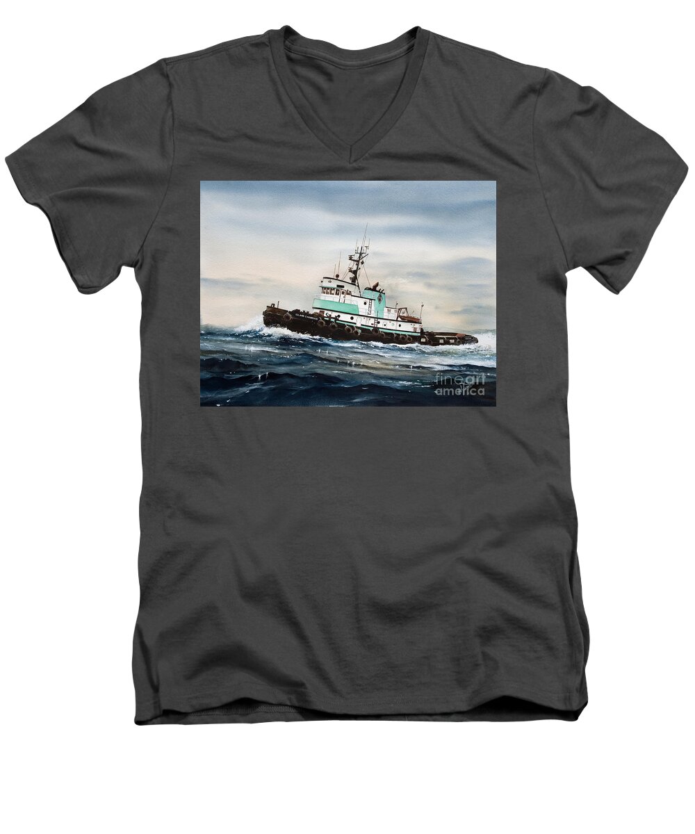 Tugs Men's V-Neck T-Shirt featuring the painting Tugboat ISLAND CHAMPION by James Williamson