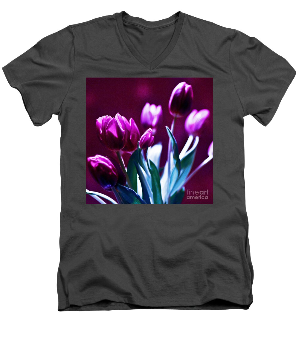 Purple Tulips Men's V-Neck T-Shirt featuring the photograph Purple Tulips by Silva Wischeropp