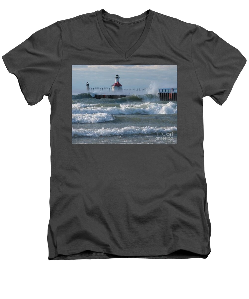 Wind Men's V-Neck T-Shirt featuring the photograph Tumultuous Lake by Ann Horn