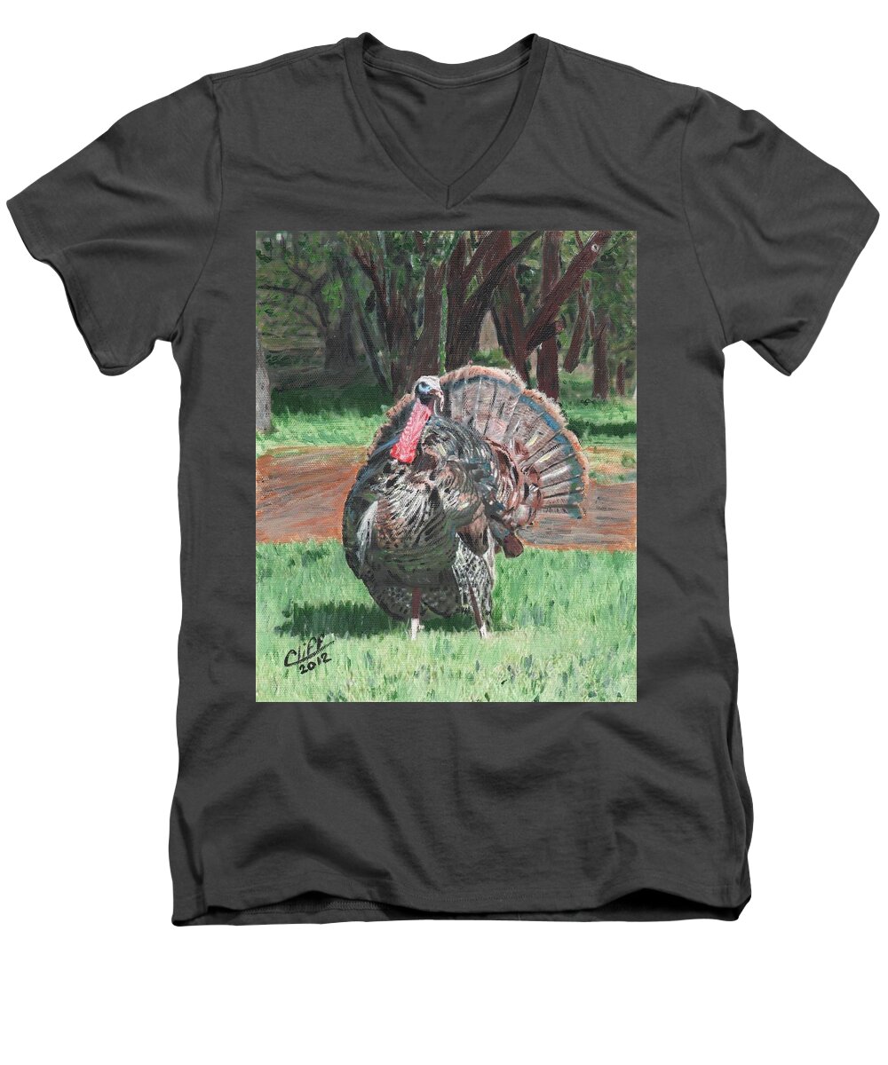 Landscape Men's V-Neck T-Shirt featuring the painting Turkey by Cliff Wilson