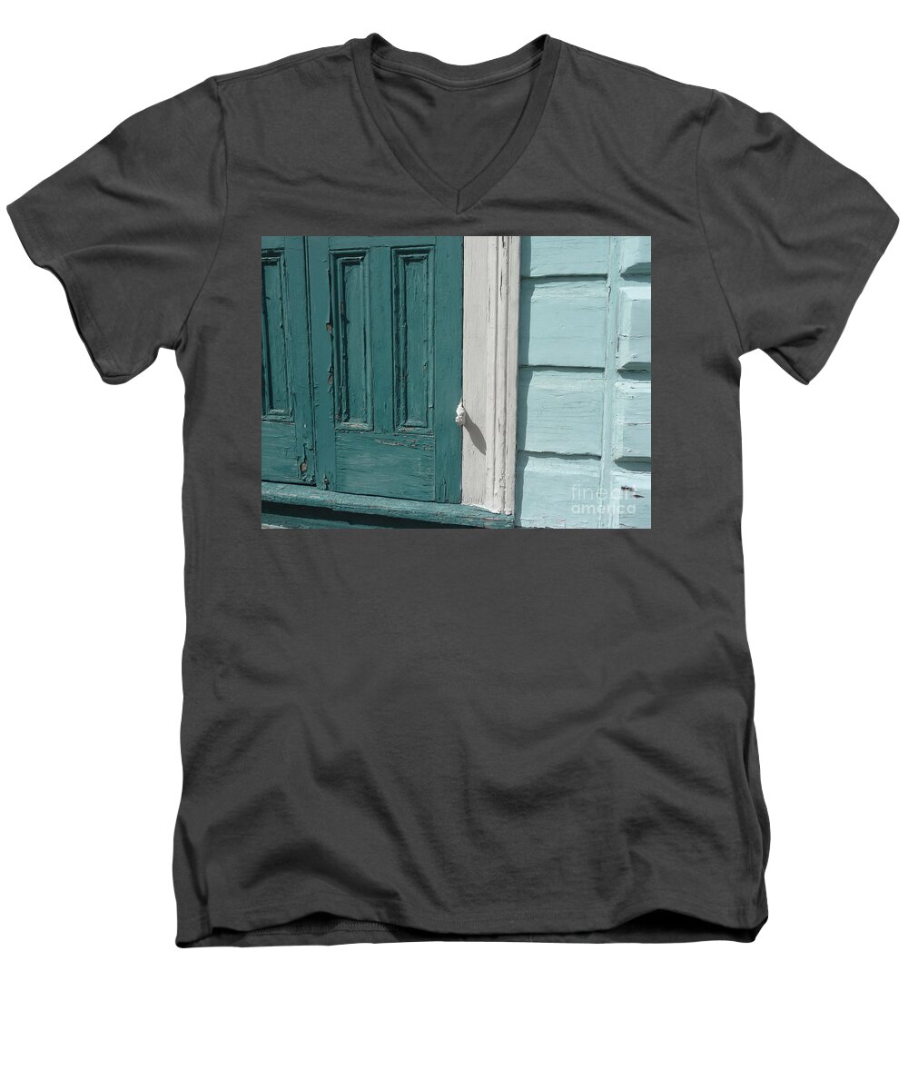 Turquoise Men's V-Neck T-Shirt featuring the photograph Turquoise Door by Valerie Reeves