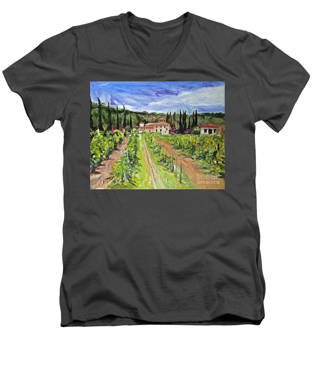 Tuscany Men's V-Neck T-Shirt featuring the painting Tuscany Afternoon by Jennifer Beaudet