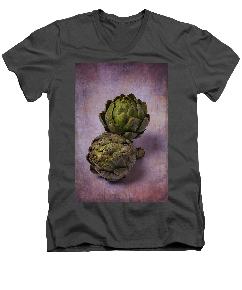 Two Artichokes Men's V-Neck T-Shirt featuring the photograph Two Artichokes by Garry Gay