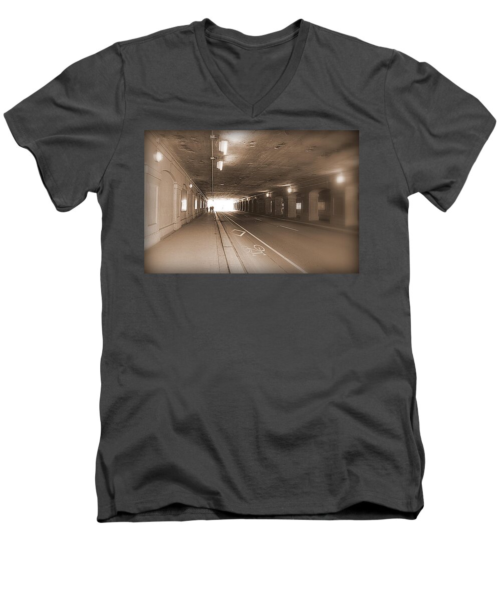 Urban Men's V-Neck T-Shirt featuring the photograph Urban Tunnel by Valentino Visentini