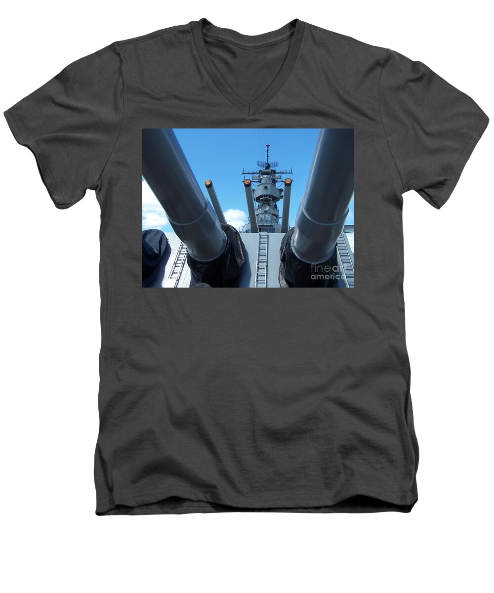 Usa Men's V-Neck T-Shirt featuring the photograph USA Strength USS Missouri by Brigitte Emme