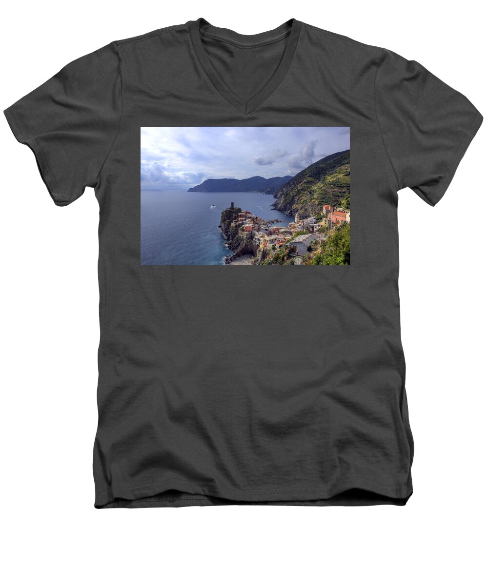 Europe Men's V-Neck T-Shirt featuring the photograph Vernazza by the Sea by Matt Swinden