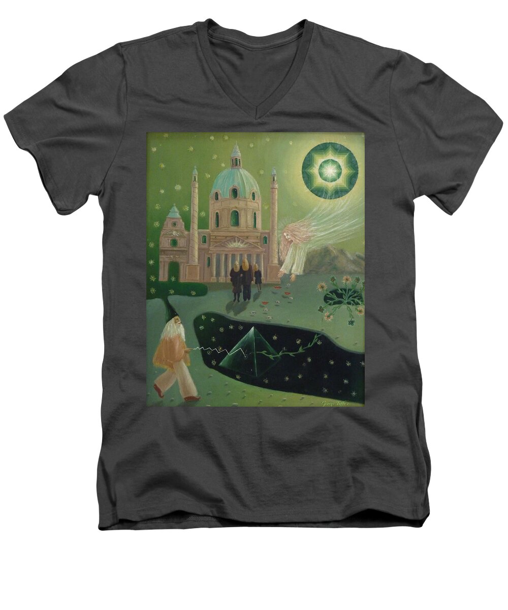 Surrealistic Painting Men's V-Neck T-Shirt featuring the painting Viennese dream by George Tuffy