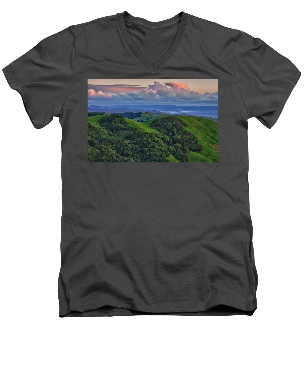 Sunset Men's V-Neck T-Shirt featuring the photograph View of Morro Bay by Beth Sargent