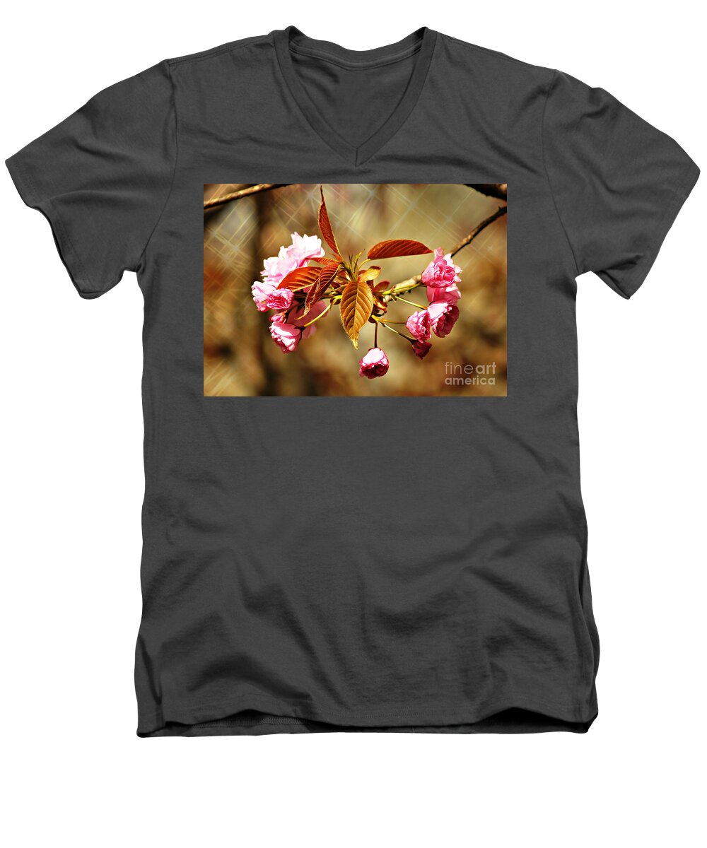 Cherry Blossoms Men's V-Neck T-Shirt featuring the photograph Vintage Cherry Blossoms by Judy Palkimas