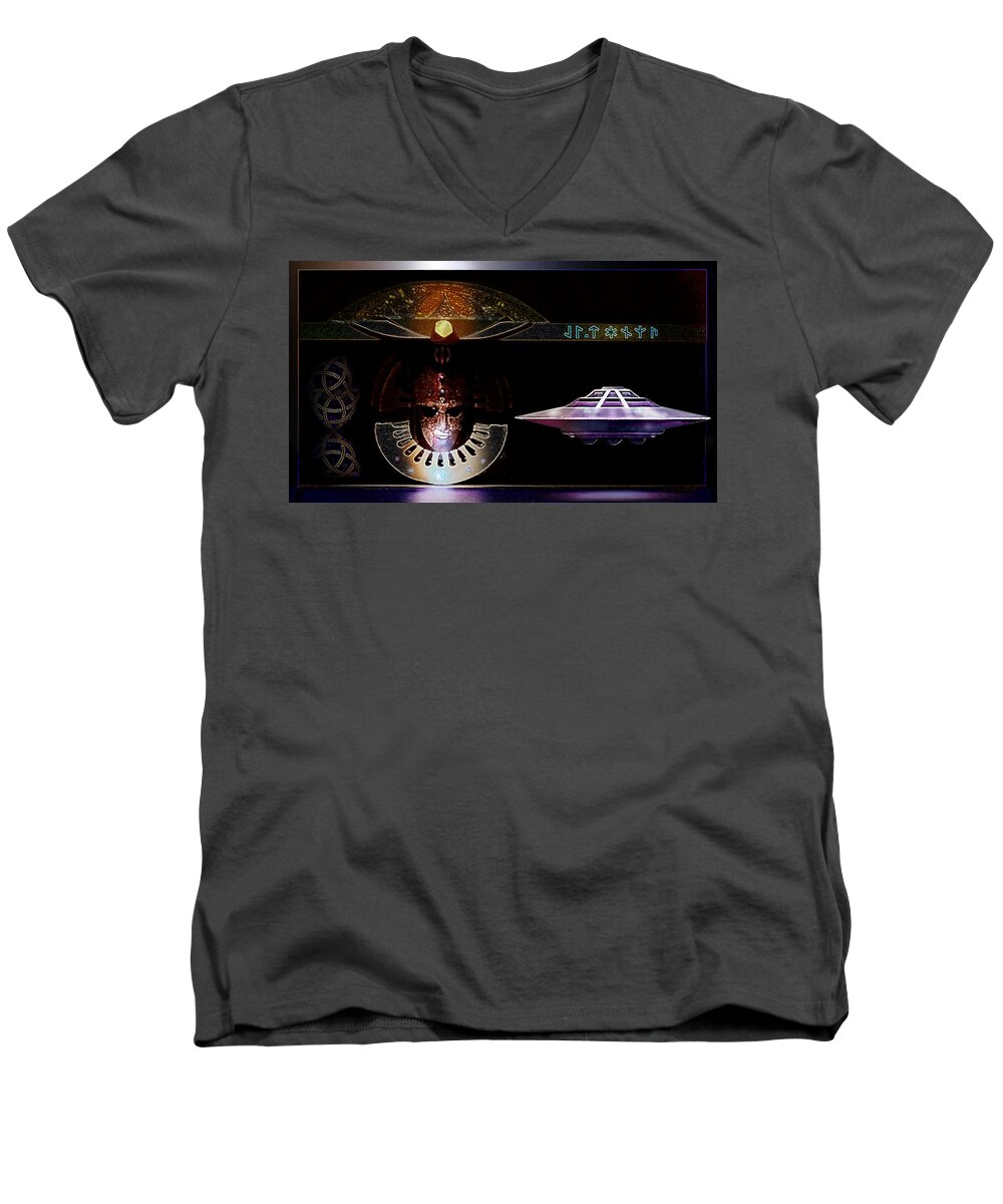 Ufo Men's V-Neck T-Shirt featuring the digital art Visitor to Atlantis by Hartmut Jager