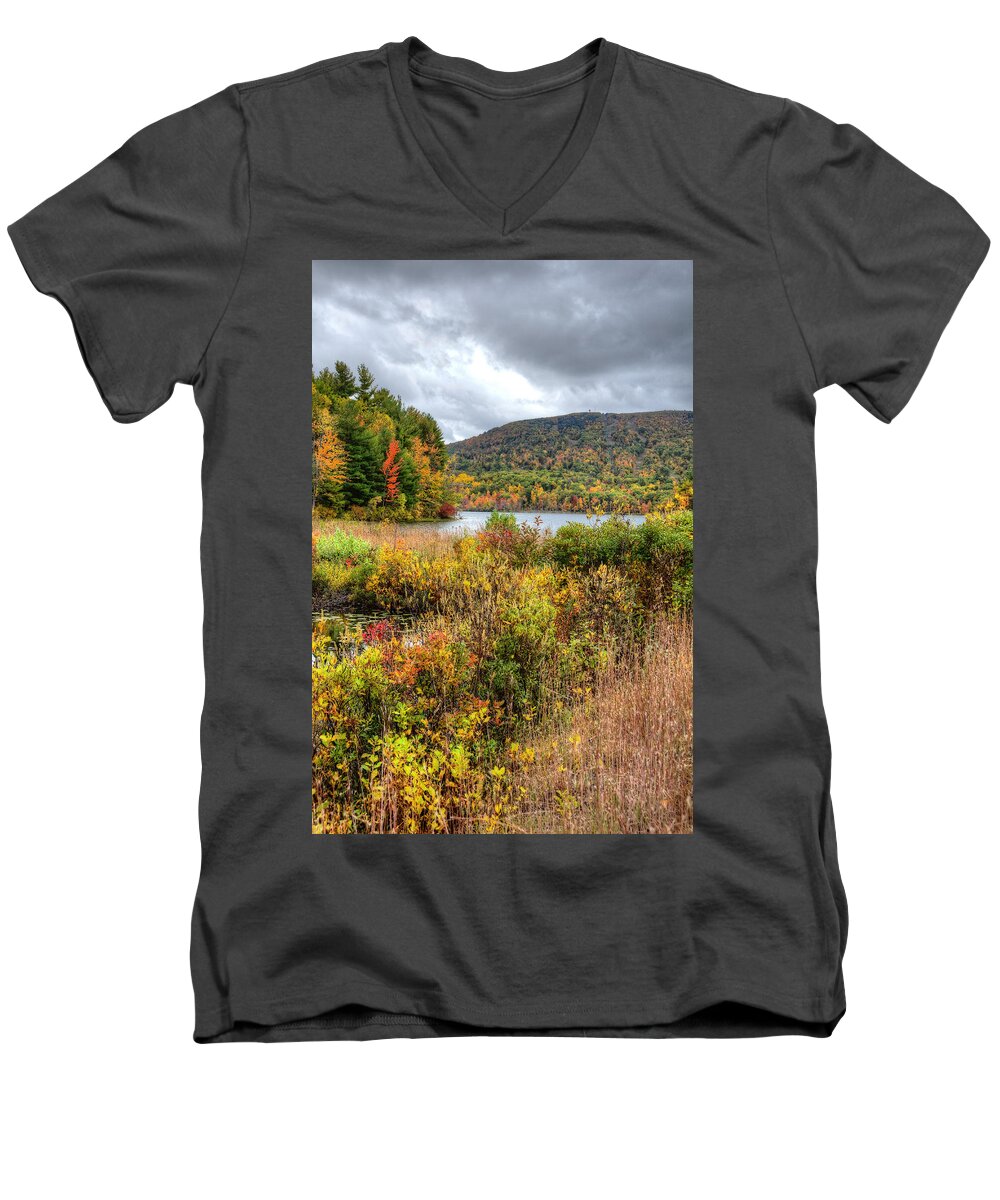 Autumn Men's V-Neck T-Shirt featuring the photograph Wachusett Mt. in Autumn by Donna Doherty
