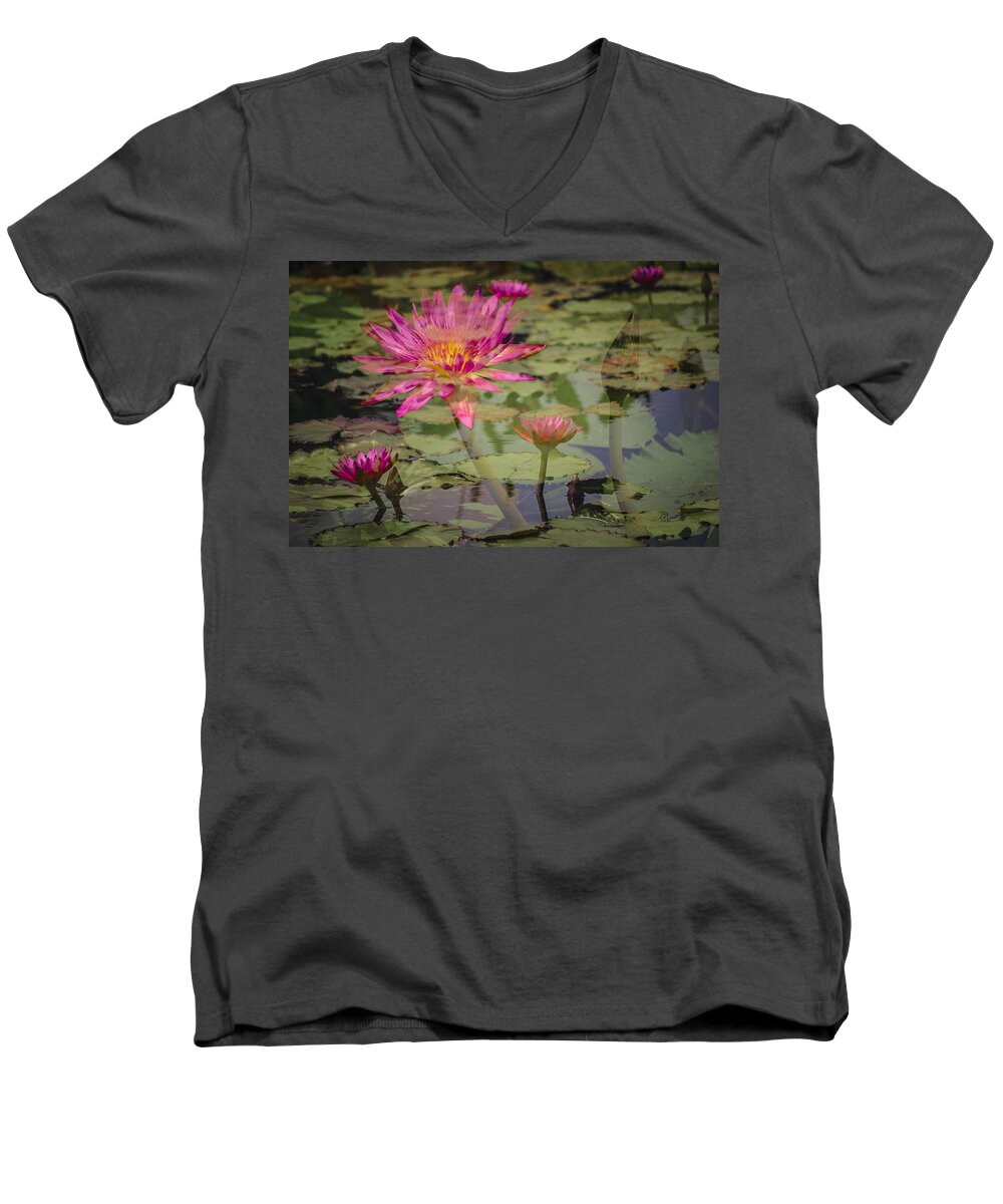 Beautiful Men's V-Neck T-Shirt featuring the photograph Water Garden Dream by Penny Lisowski