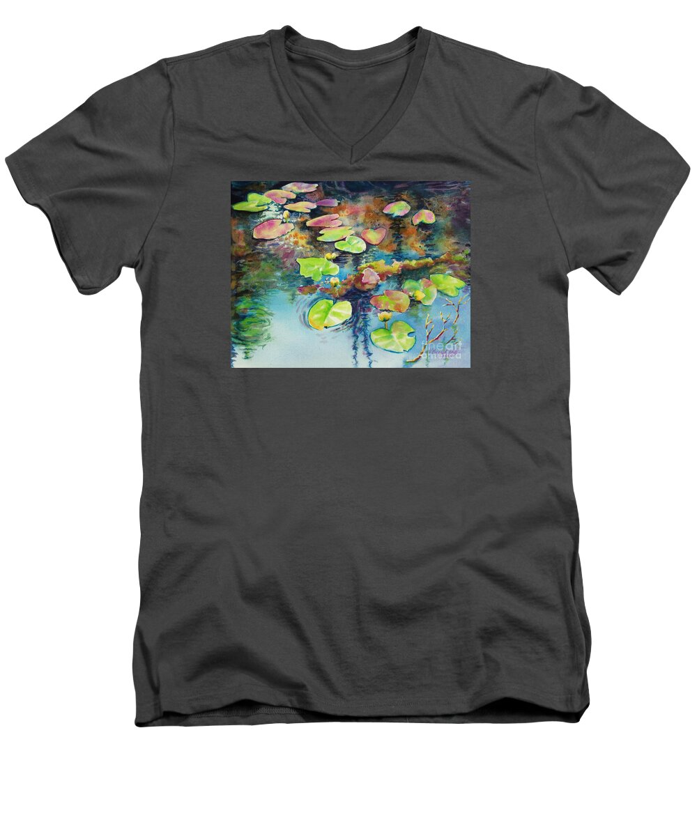 Paintings Men's V-Neck T-Shirt featuring the painting Waterlilies in Shadow by Kathy Braud