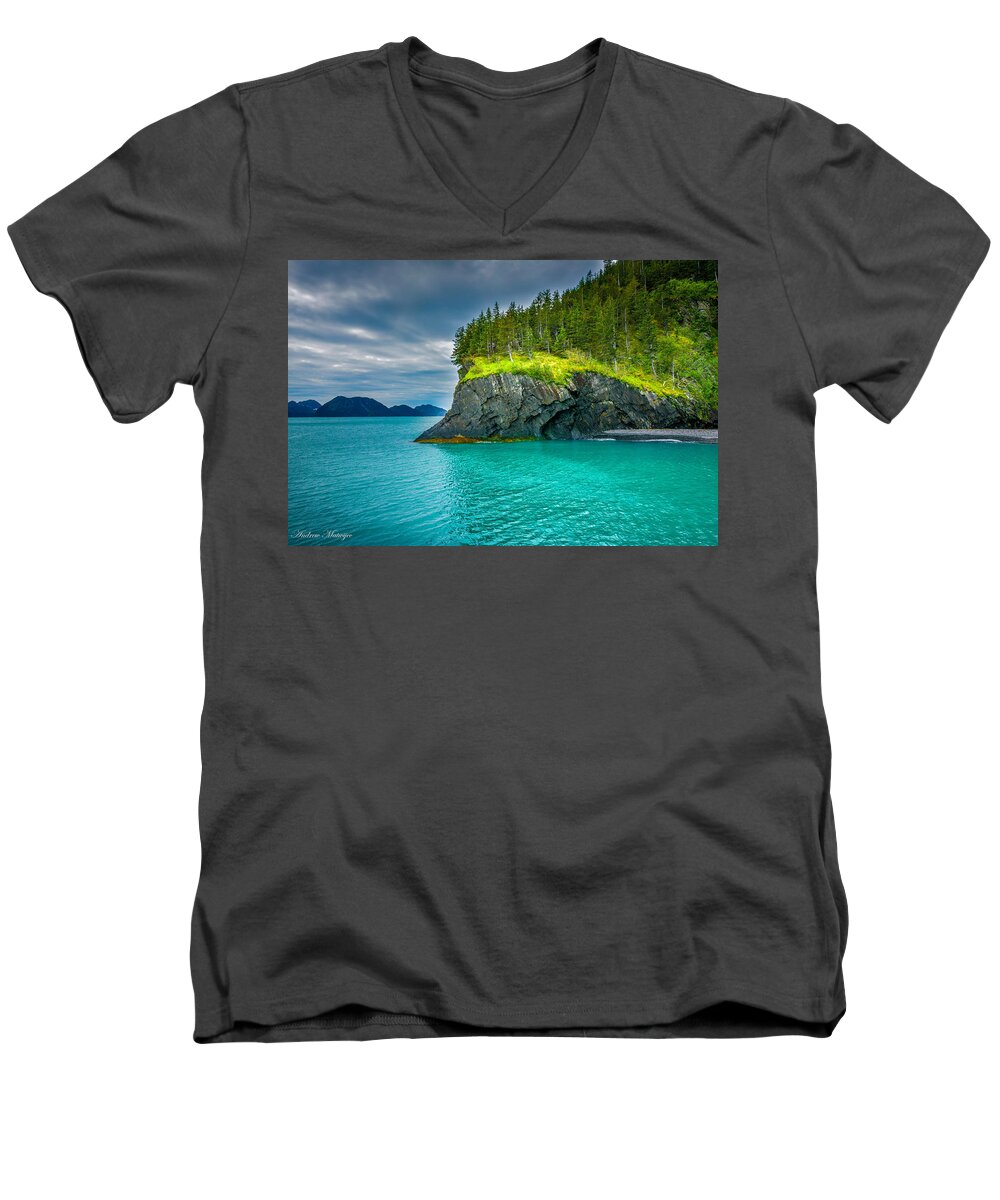 Rocks Men's V-Neck T-Shirt featuring the photograph Waterside Rock Formation by Andrew Matwijec