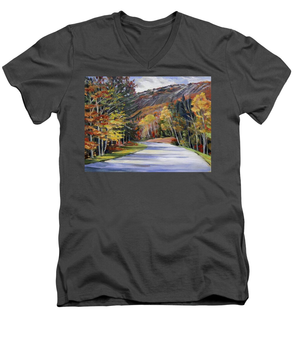 White Mountain Art Men's V-Neck T-Shirt featuring the painting Waterville Road New Hampshire by Nancy Griswold