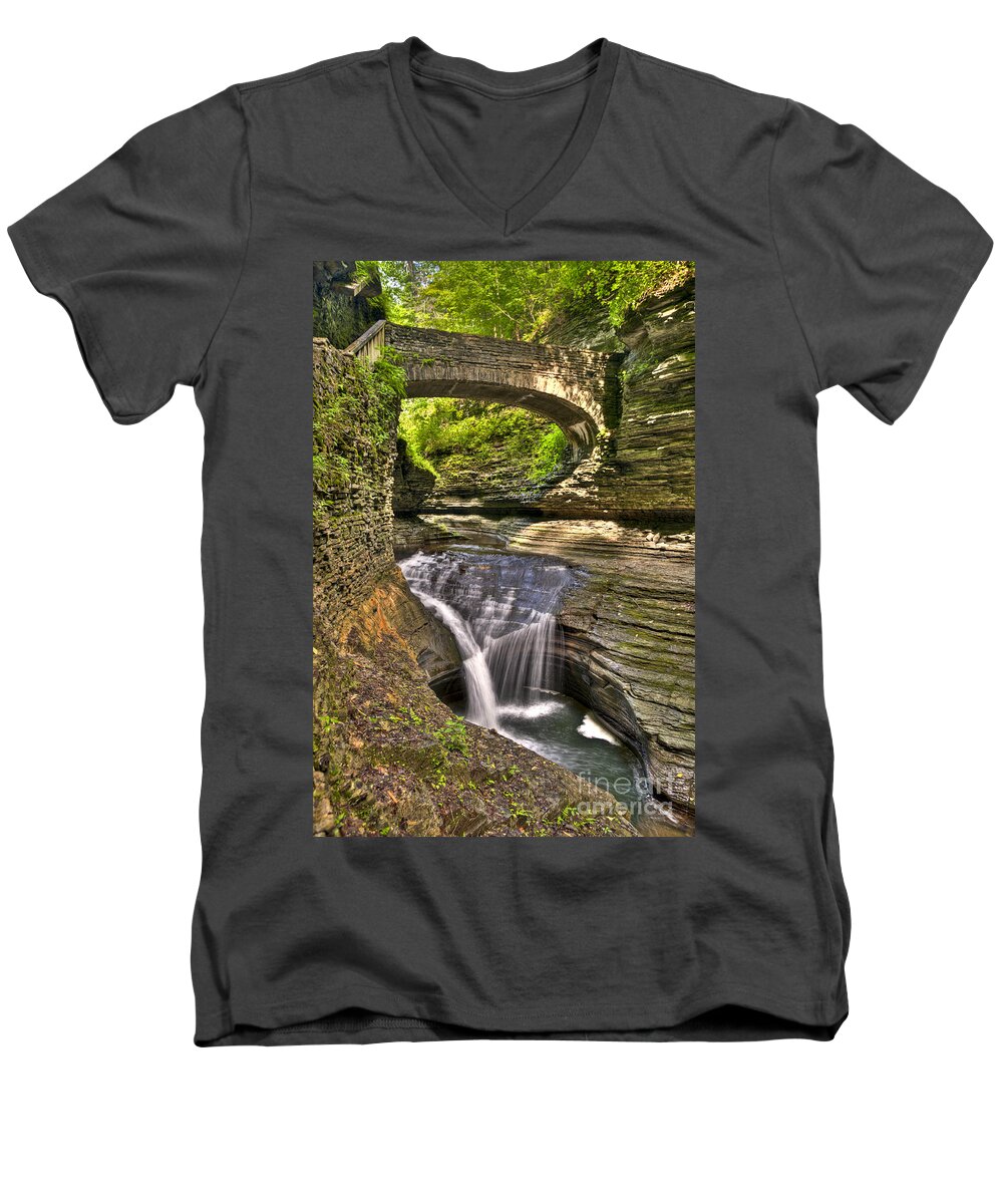 Watkins Glen Men's V-Neck T-Shirt featuring the photograph Watkins Glen Waterfalls by Anthony Sacco