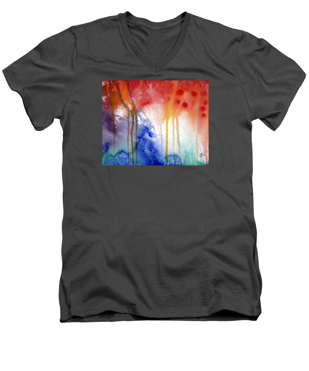 Rainbow Colors Men's V-Neck T-Shirt featuring the painting Waves of Emotion by Michal Madison