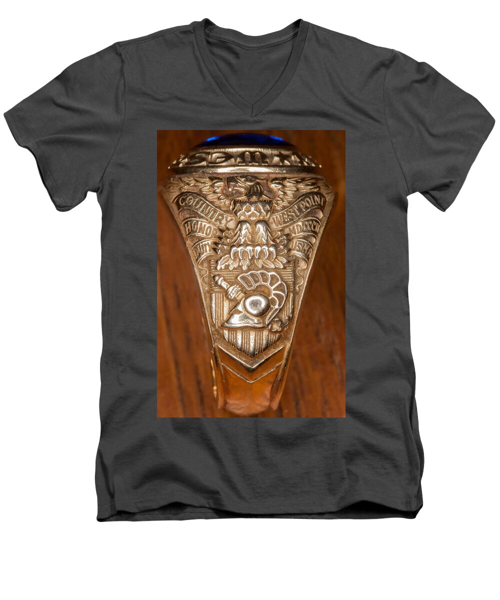 west Point Men's V-Neck T-Shirt featuring the photograph West Point Class Ring by Dan McManus