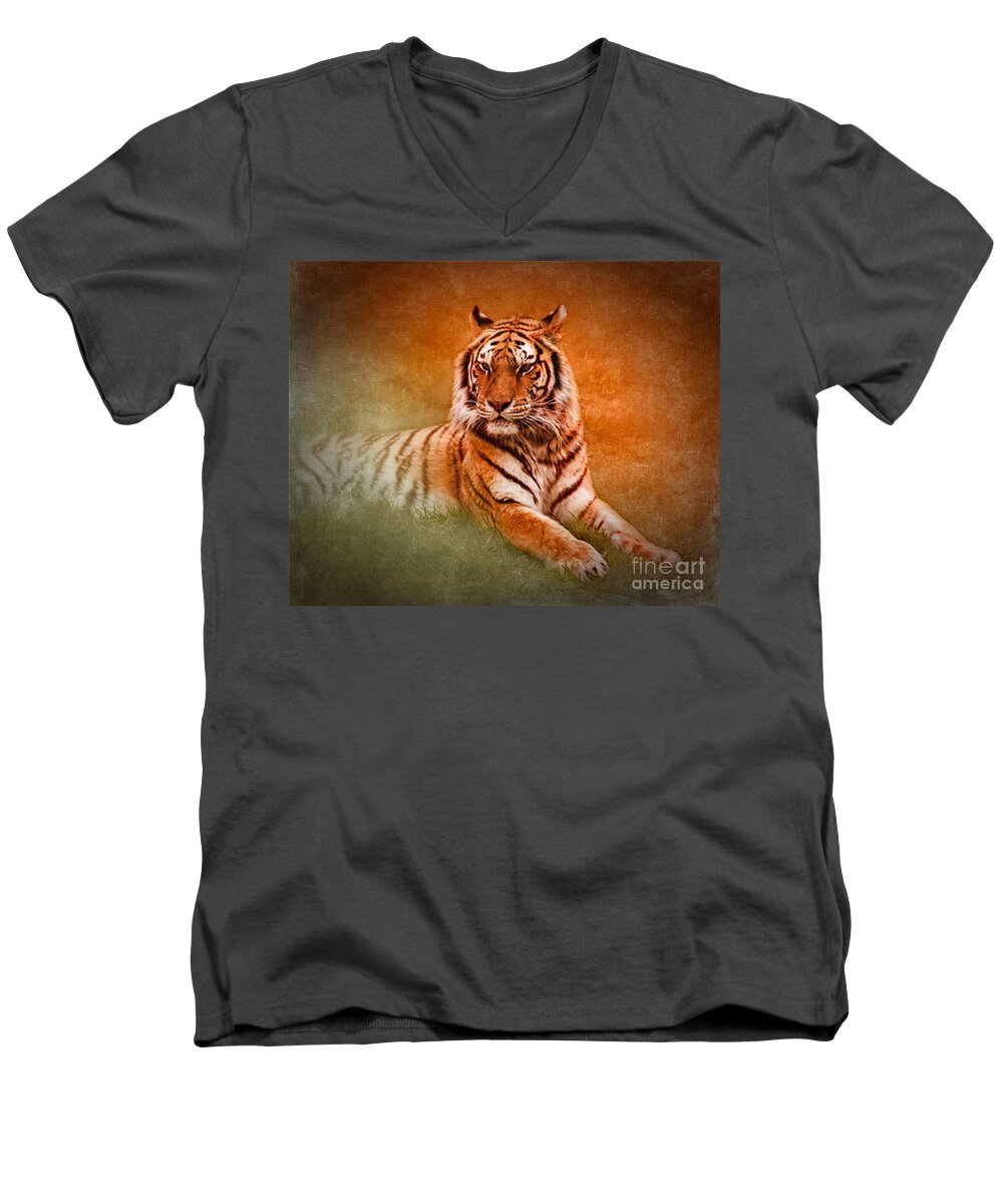 Bengal Tiger Men's V-Neck T-Shirt featuring the photograph What's New Pussycat? by Betty LaRue