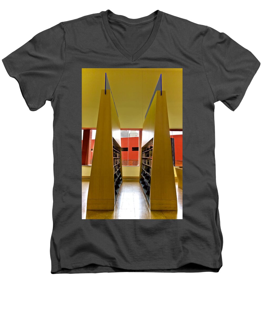 Bookshelves Men's V-Neck T-Shirt featuring the photograph What's Your Angle by Melinda Ledsome