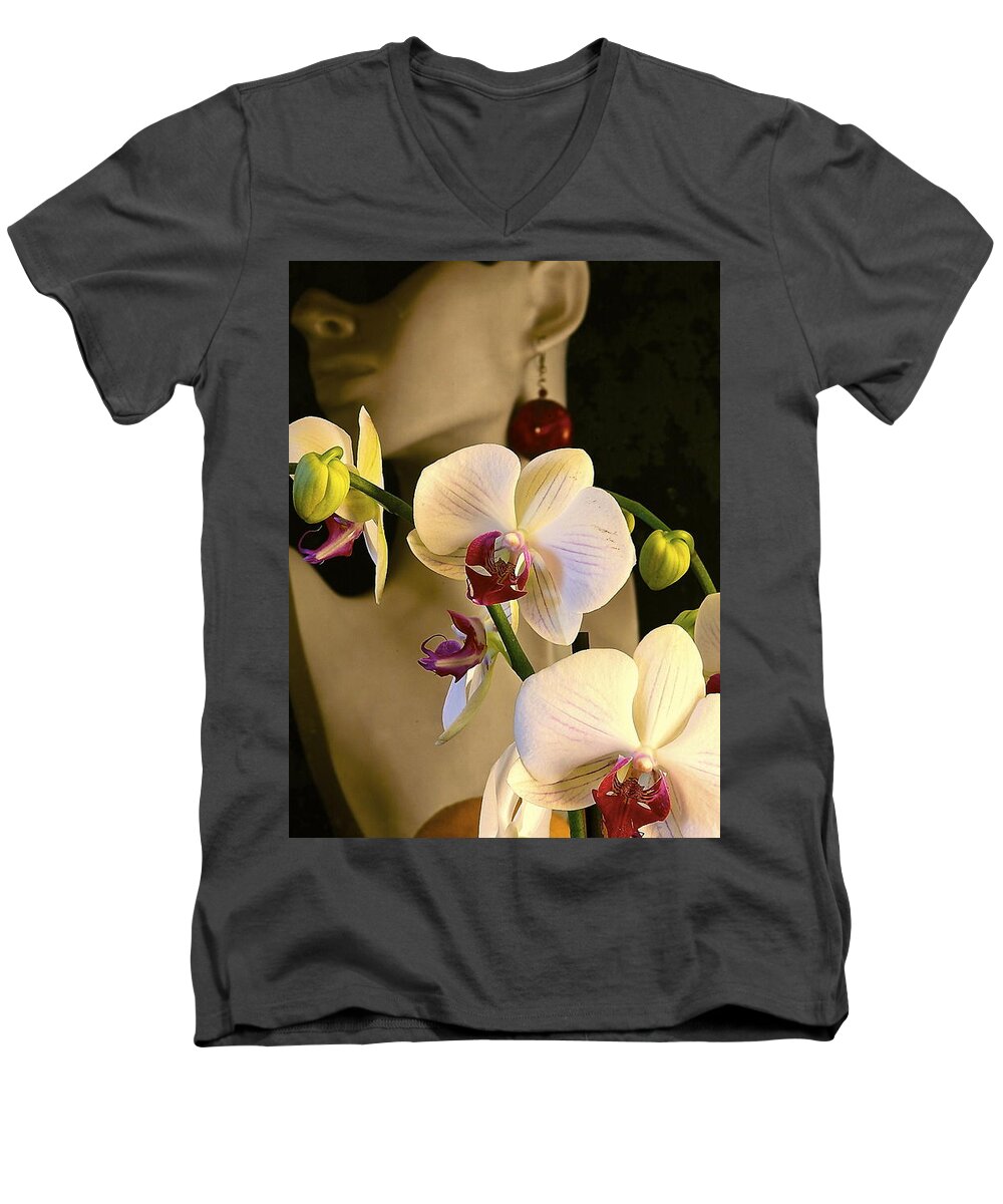White Orchids Men's V-Neck T-Shirt featuring the photograph White Shoulders by Elf EVANS