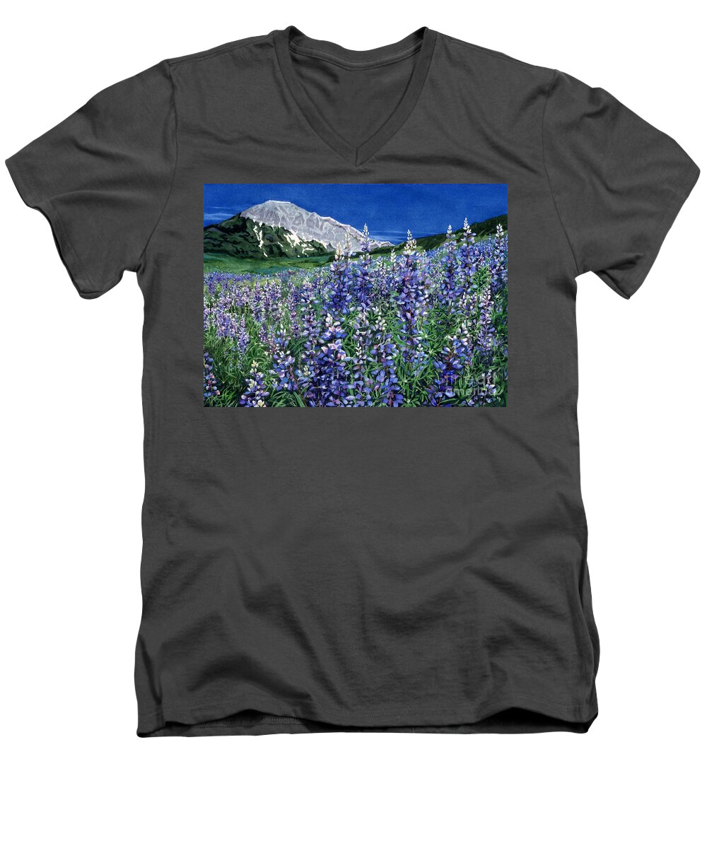 Rocky Mountain Biological Laboratory Men's V-Neck T-Shirt featuring the painting Wild Lupine by Barbara Jewell