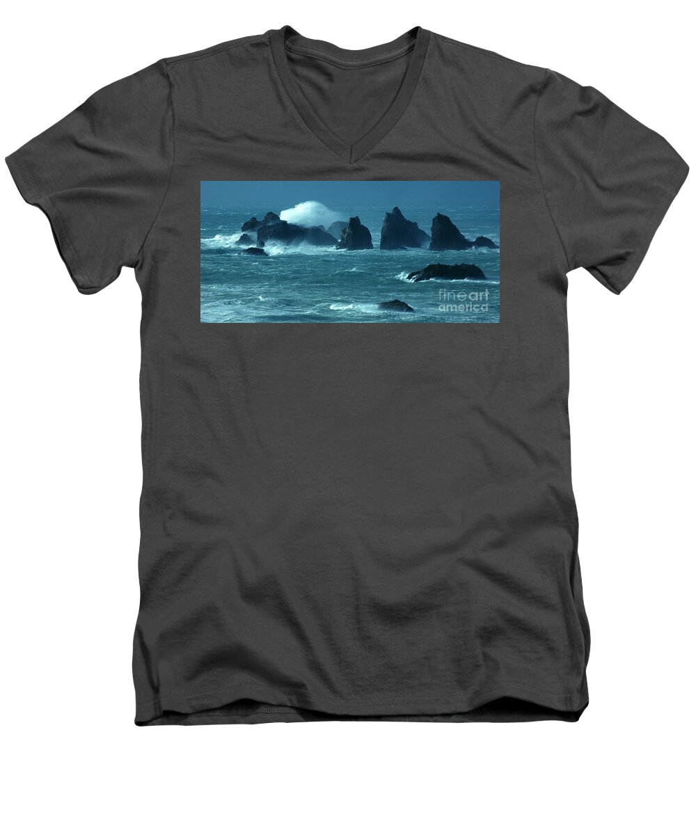 Bandon By The Sea Men's V-Neck T-Shirt featuring the photograph Wild Waters 2 by Vivian Christopher